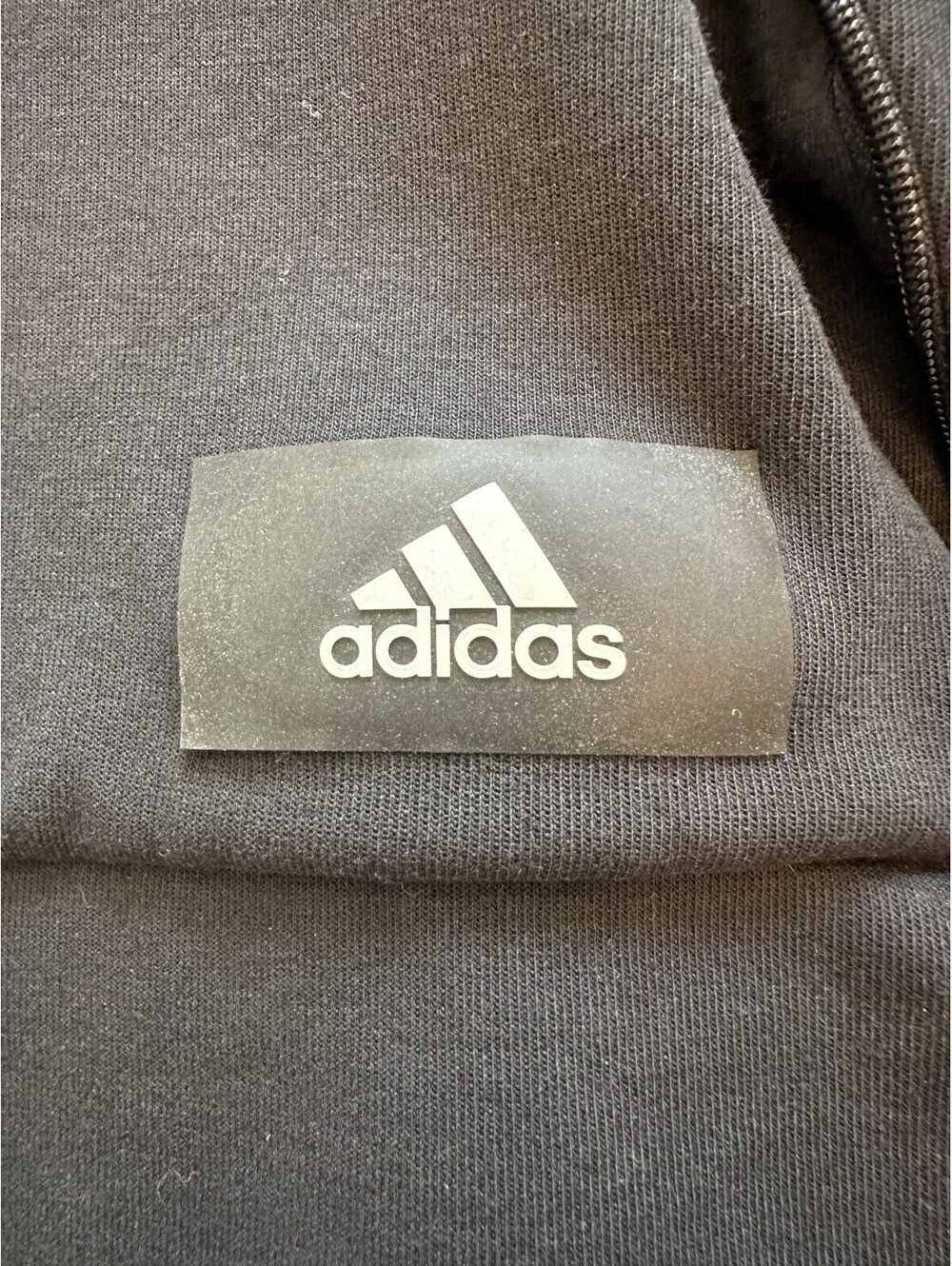 Adidas Black Full Zip Hoodie with White Stripes on Sleeves